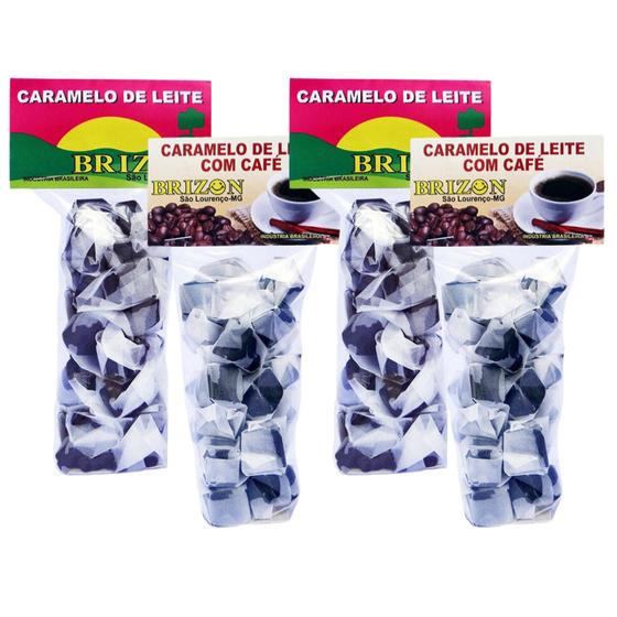 Imagem de CARAMELO DE LEITE PURO E COM CAFÉ 100g BALAS BRIZON KIT 4 UN