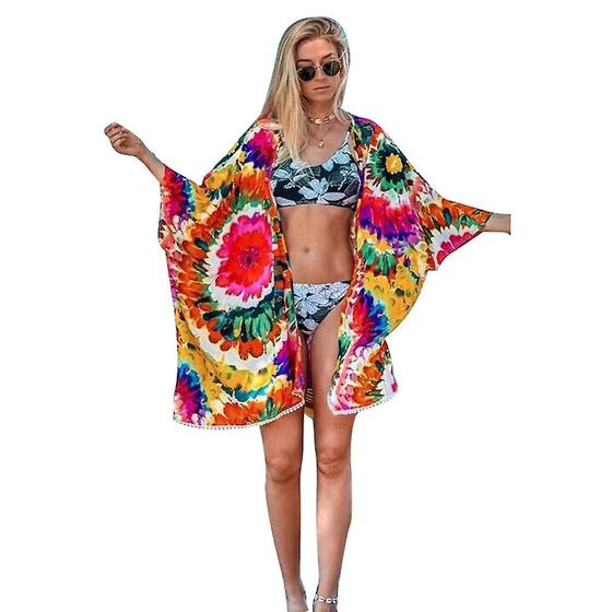 Imagem de Cardigã Cover Up Wokex estampado, biquíni de verão, roupa de praia