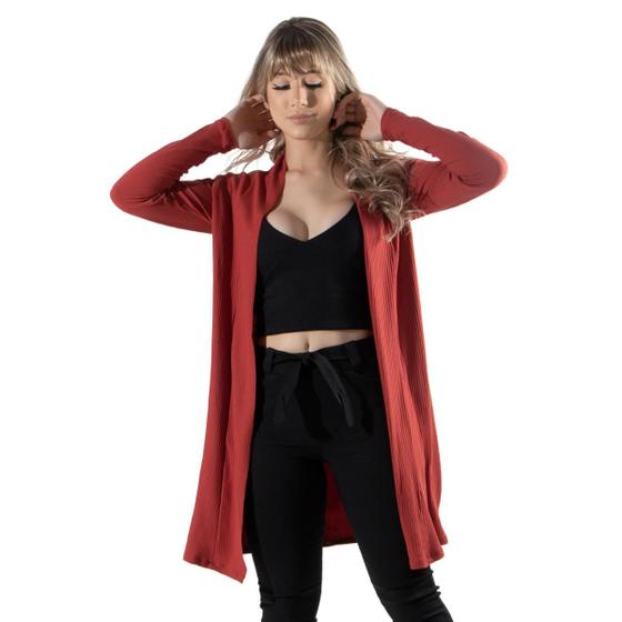 Imagem de Cardigan Canelado WLS Modas Manga Longa Inverno Moda Casual