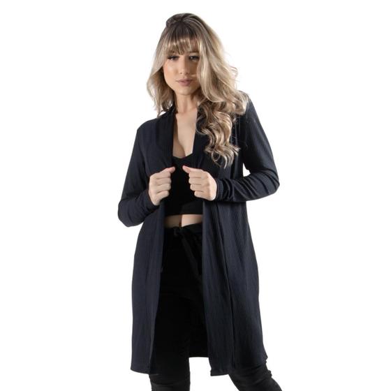 Imagem de Cardigan Canelado WLS Modas Manga Longa Inverno Moda Casual