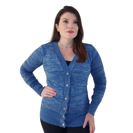 Imagem de Cardigan Feminino Blusa Manga Longa Trico Botão Frio Casaco