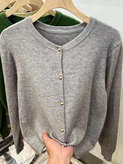 Imagem de Cardigan Feminino de Malha - Manga Comprida, O-Pescoço - Outono/Inverno