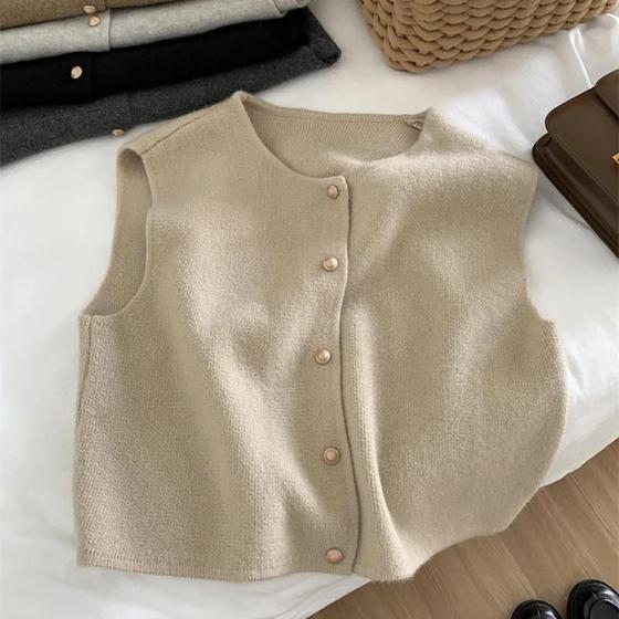 Imagem de Cardigan Feminino de Malha Sem Mangas - Elegante, Casual e Fino para Outono