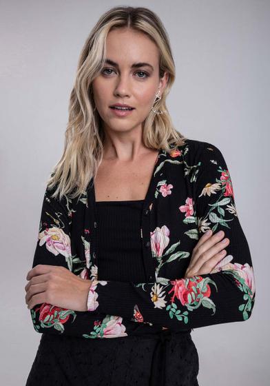 Cardigan Lez a lez Cropped Em Malha Com 