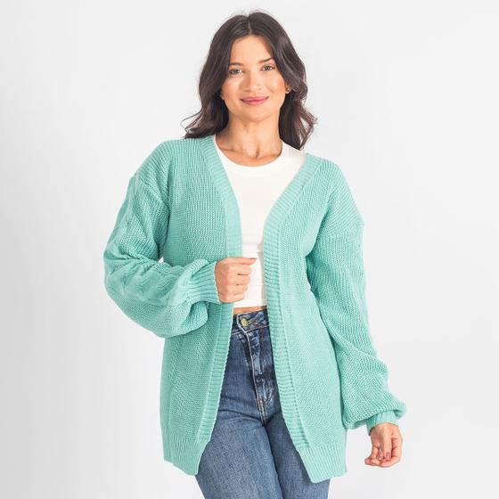 Imagem de Cardigan Tricot Blogueira De Lã Feminino Ombro Caído Aberto