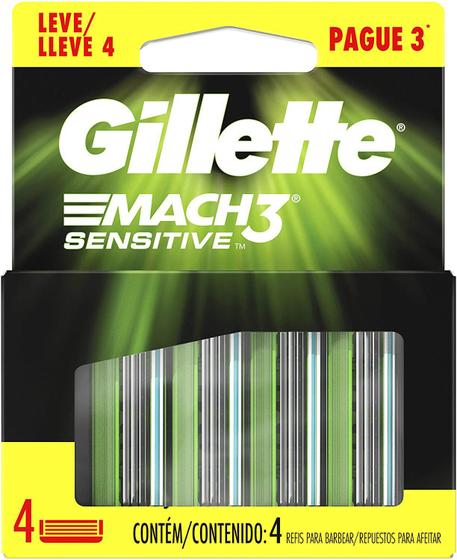 Imagem de Carga para Aparelho de Barbear Gillette Mach3 Sensitive - 4 Unidades