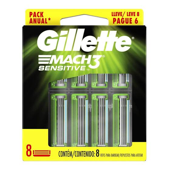 Imagem de Carga Para Aparelho de Barbear Gillette Mach3 Sensitive Refil 8 Cartuchos