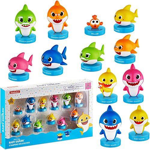 Imagem de Carimbos Baby Shark c/ Tintas Auto., 12 Unid. - Figuras de Ação, Enfeite de Festa, Topper de Bolo, 2,4 pol., PVC Macio