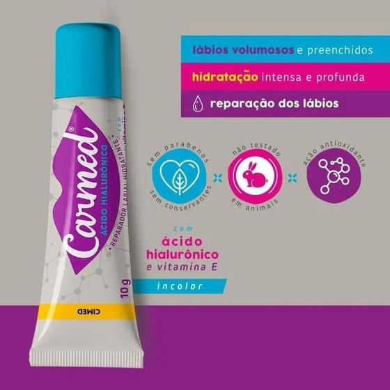 Imagem de CARMED ÁCIDO HIALURÔNICO e VITAMINA E HIDRATANTE LABIAL10g