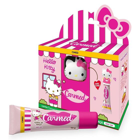 Imagem de Carmed Hidratante Labial Hello Kitty Sabor Torta de Maçã 10g com Case Boneca Chaveiro