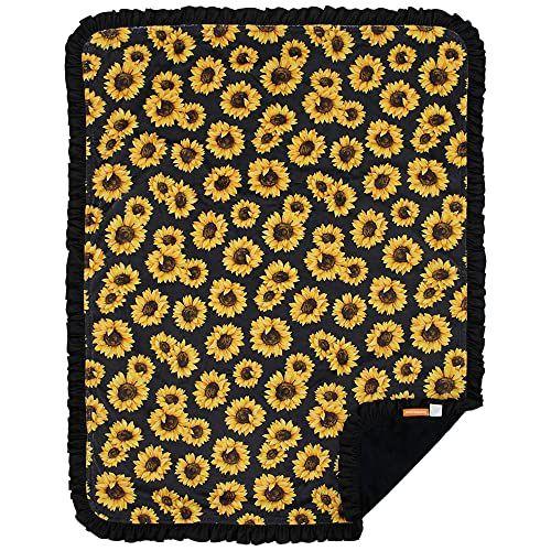 Imagem de Caro Baby Gear Deluxe Baby Blanket, Dupla Camada Minky, Girassóis Amarelos no Preto, Preto Minky Liso, Folhos Pretos, 43 x 33 polegadas