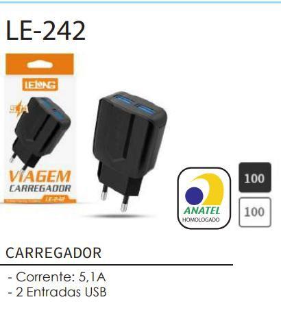 Imagem de Carregador 2 entradas USB 5.1A - LE 242  sem cabo