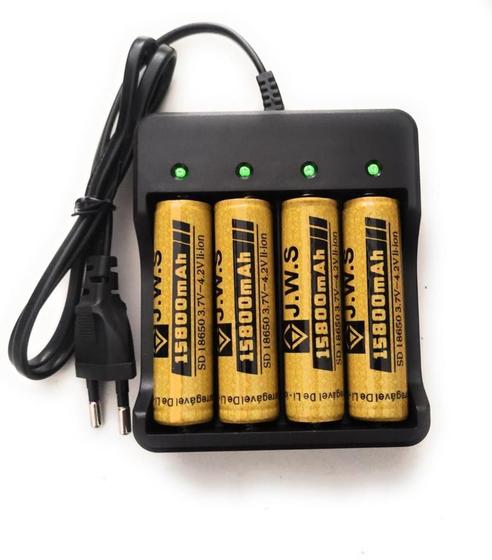 Imagem de Carregador + 4 Baterias 18650 15800Mah 3.7V Indicador Bivolt