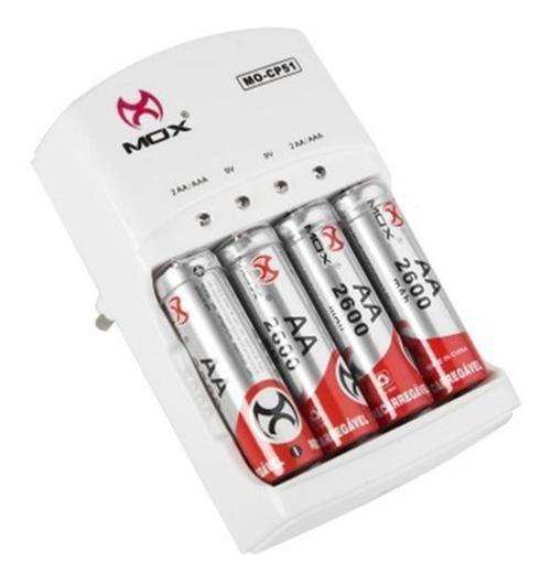 Imagem de Carregador AA Mox MO-CP51 + 4 Pilhas 2600mAh Bivolt