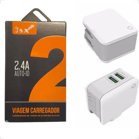 Imagem de Carregador Adaptador Universal Duplo Rápido De Viagem Com 2 Saida Usb 2.4 A Para Celular JSX-A2203