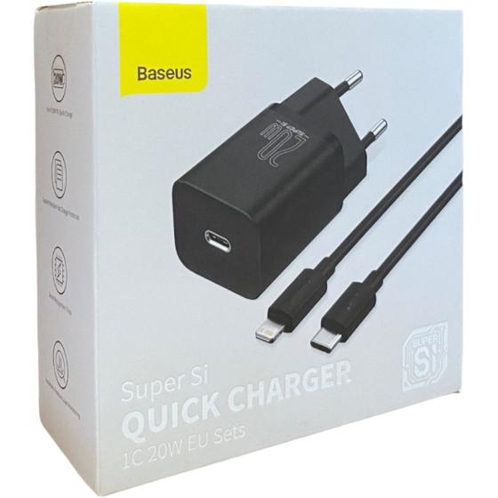 Imagem de Carregador Baseus Com Cabo Tipo C Para Lightning iP 20w 1m Carga Rapida Cor Preto Original Com Nota Fiscal