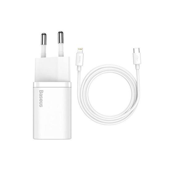 Imagem de Carregador Baseus USB-C 20W Branco com Cabo de 1 Metro - Carregamento Rápido