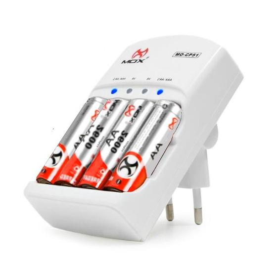 Imagem de Carregador Bivolt com 4 Pilha Recarregável AA 2600mAh de Alta Capacidade MOX