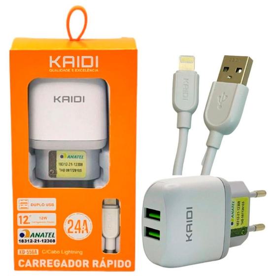 Imagem de Carregador cabo Lightning 2 USB 2.4A 12W KD-556A Kaidi