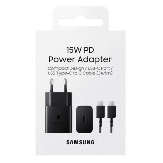 Carregador + Cabo Samsung 15W Carga rápida USB Tipo C - Preto Menor preço em Carregador + Cabo Samsung 15W Carga rápida USB Tipo C - Preto