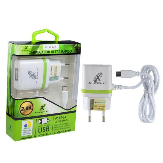 Imagem de Carregador Celular Micro Usb V8 Ultra Rápido 2.8A 1M X-CELL