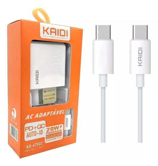 Imagem de Carregador Celular Turbo Kaidi KD-670 CL 20W Power PD QC 3.0