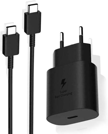 Imagem de Carregador COM CABO Tipo C 25W para Samsung 3A Fast Charge Preto Original Compatível com S21 FE S22 PLUS S23 S24 ULTRA