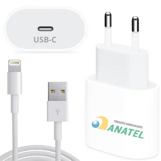 Imagem de Carregador Compatível iPhone 5 6 7 8 Plus Xr Xs 11 12 13 14 15 Pro Max iPad Turbo 20w USB C Tipo C Fonte com Cabo 1 metro