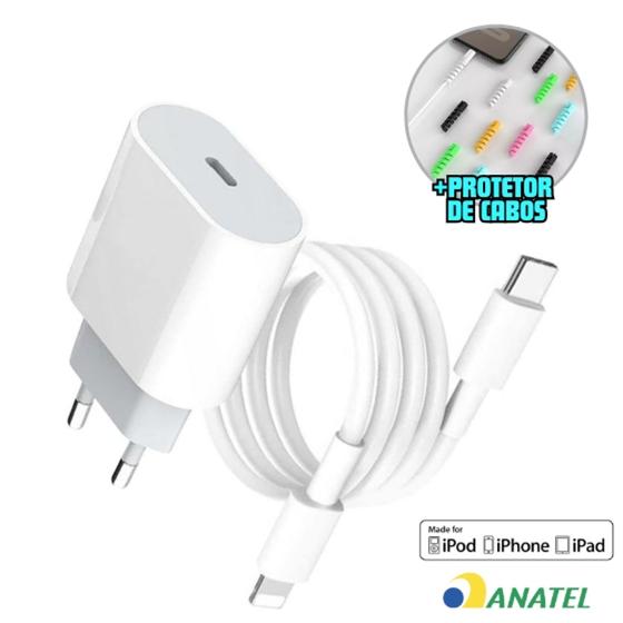 Imagem de Carregador Compativel iPhone Completo 20w iPhone X 11 12 13 14 Fonte Cabo Usb C Reforçado Garantia