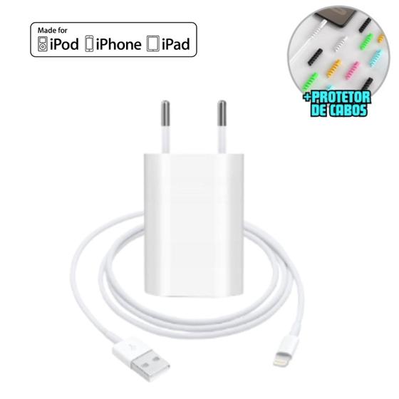Imagem de Carregador Completo Compativel P/ iPhone 5 6 7 8 X 11 Cabo Usb Lightning + Tomada Fonte Carga Rápida