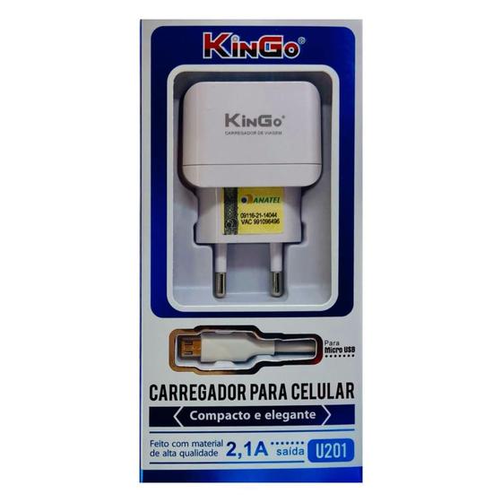 Imagem de Carregador Completo Micro USB (V8) Fonte + Cabo 2.1A Kingo U201