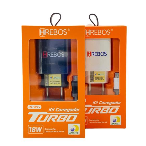 Carregador Completo Micro USB V8 Fonte Cabo Turbo 18W Hrebos HS-165V Menor preço em Carregador Completo Micro USB V8 Fonte Cabo Turbo 18W Hrebos HS-165V