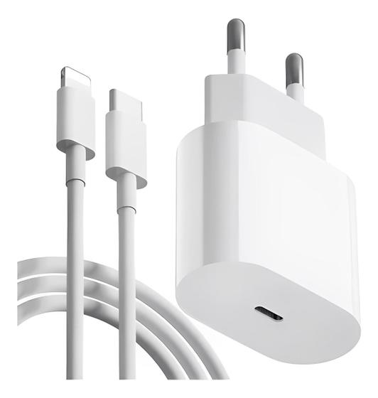 Imagem de Carregador Completo Usb-C 20W Turbo Compatível 11-12-13-14 - Adaptador Tomada Turbo todos modelos + Cabo Lightning Tipo-C