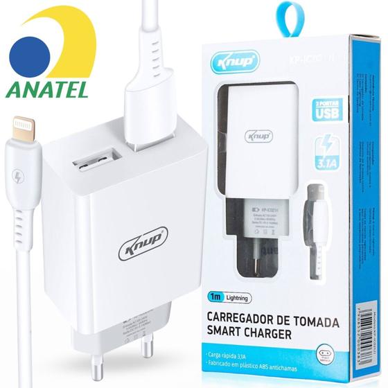 Imagem de Carregador de celular 3.1A com 2 portas USB Lightning 1m KNUP (KP-IC021/I)