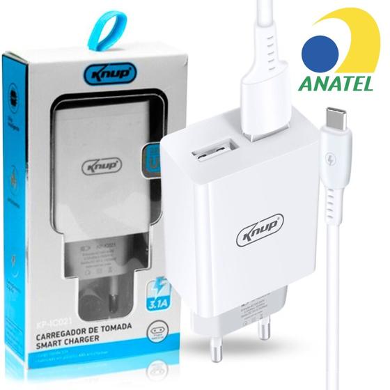 Imagem de Carregador de celular 3.1A com 2 portas USB Type-C 1m KNUP (KP-IC021/C)