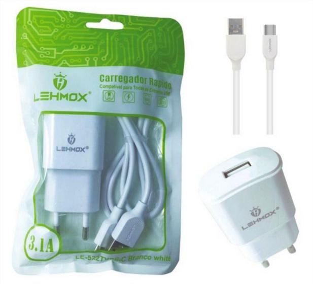 Imagem de Carregador de Celular + Cabo Type C Usb 3.1A Com Anatel - lehmox