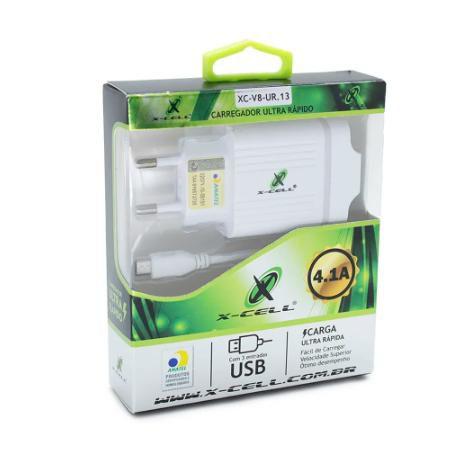 Carregador de celular ultra rápido v8 micro usb 4.1a 3 usb-xcell Menor preço em Carregador de celular ultra rápido v8 micro usb 4.1a 3 usb-xcell