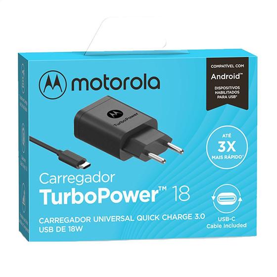 Imagem de Carregador De Parede Motorola Turbo Power 18w Cabo Usb-C - Moto E5 Plus, G4 Plus, G5 Plus, G6 Play, E6s, E6i, E7 Plus, G4 Play, G5, G8 Power Lite