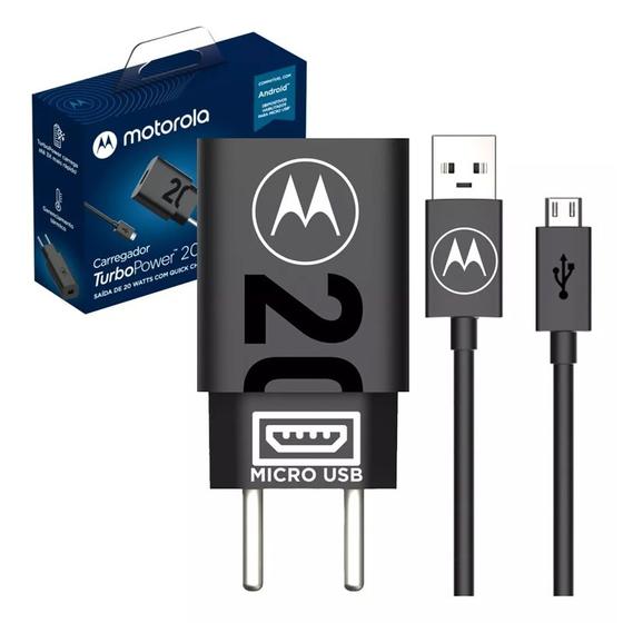 Imagem de Carregador De Parede Motorola Turbo Power 20w Micro Usb - Moto E5 Play, E6 Play, E6 Plus, E6s, E6i, E7 Plus, G4 Play, G5, G8 Power Lite