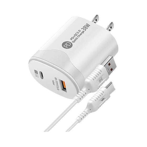 Imagem de Carregador De Parede Rápido 38W PD20W Power3.0 USB Tipo C Cabo Para Xiaomi iPhone Samsung