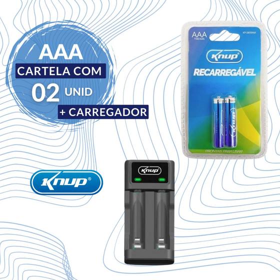 Imagem de Carregador De Pilha Aa/aaa Type-c + 2 Pilhas Aaa 1100 Mah Knup