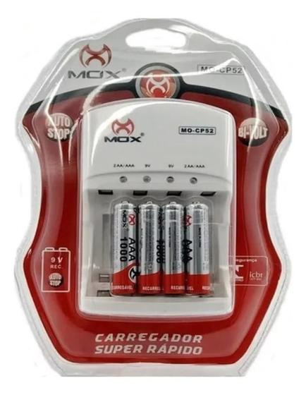 CARREGADOR DE PILHA MOX Com 4 Pilhas AA Recarregáveis Menor preço em CARREGADOR DE PILHA MOX Com 4 Pilhas AA Recarregáveis