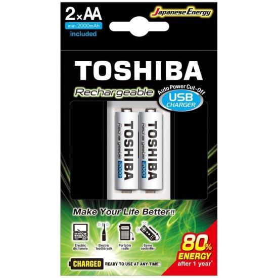 Imagem de Carregador de Pilha USB TNHC-6GME2 CB (C/2 Pilhas AA 2000 MAh) Toshiba
