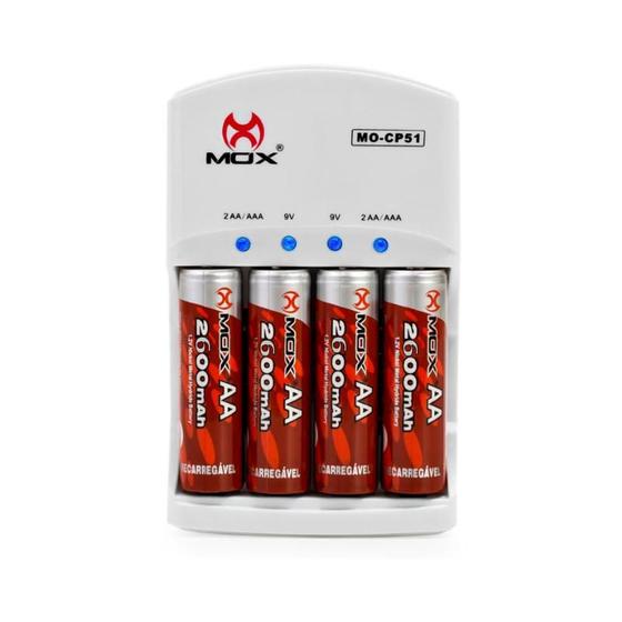 Imagem de Carregador de Pilhas Com 4 AA MOX CP51 Com função AUTO STOP