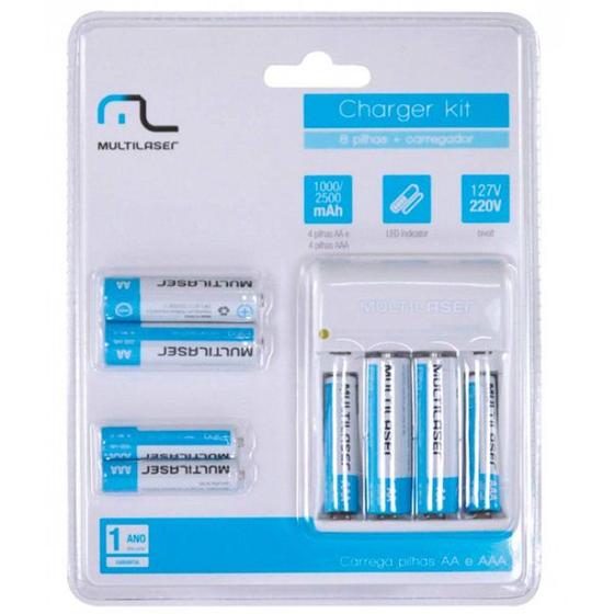 Imagem de Carregador de Pilhas com 8 Pilhas 4 Pilhas AAA + 4 Pilhas AA CB093 Multilaser