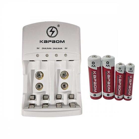 Carregador de Pilhas com LED + 02 Pilhas AAA + 02 Pilhas AA Recarregáveis Menor preço em Carregador de Pilhas com LED + 02 Pilhas AAA + 02 Pilhas AA Recarregáveis
