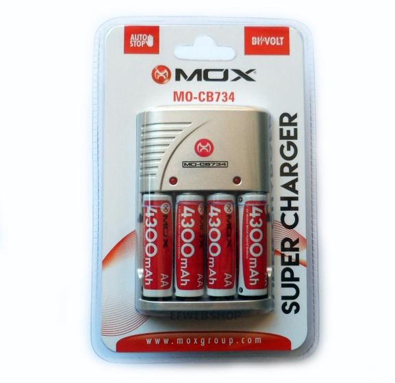 Imagem de Carregador de Pilhas Mox Cb734 Com 4 Pilhas AA de 4300mah