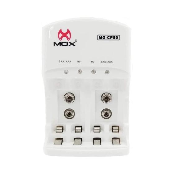 Imagem de Carregador de Pilhas MOX CP50 para AA, AAA e Baterias 9V com LED