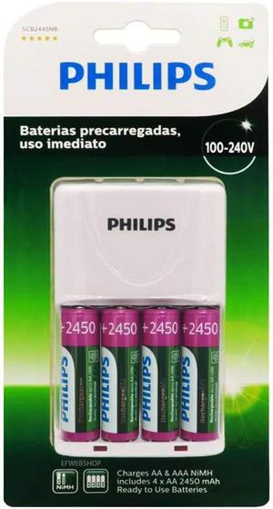 Imagem de Carregador de pilhas philips com 4 pilhas scb2445nb