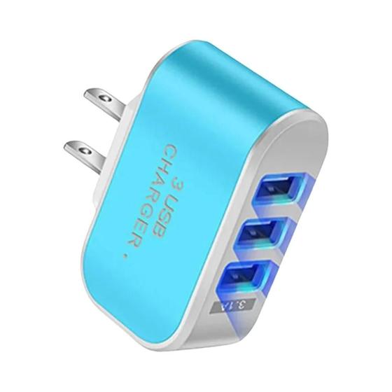 Imagem de Carregador de Telefone USB Triplo com Plugs UE e EUA - Adaptador de Viagem 3 Portas